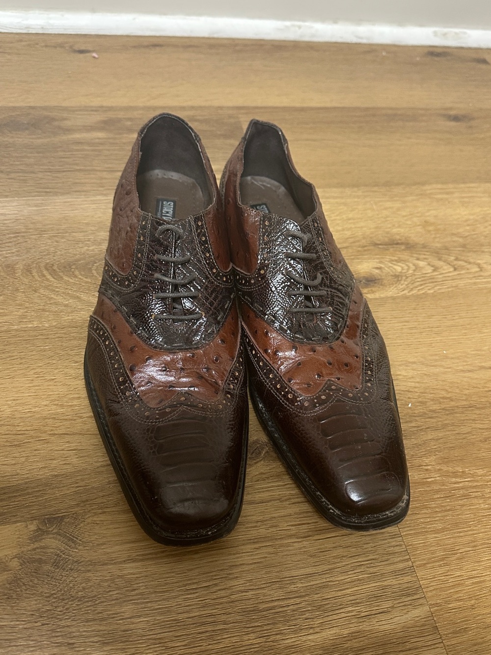 Stacy Adams 11N Brown Two-Tone Exotic Textured Wingtip Brogue Dress Shoes